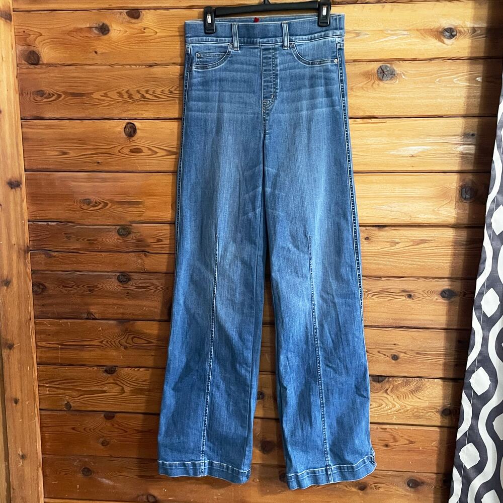 SPANX Wide Leg Flare Jeans in Medium Blue Wash Tall